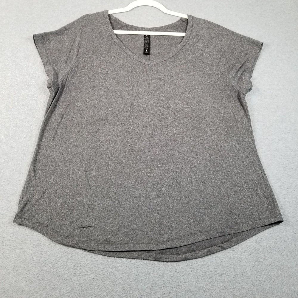 NYL Sport T Shirt Womens XL Activewear V-Neck Short Sleeve Athletic Gray Gym Tee